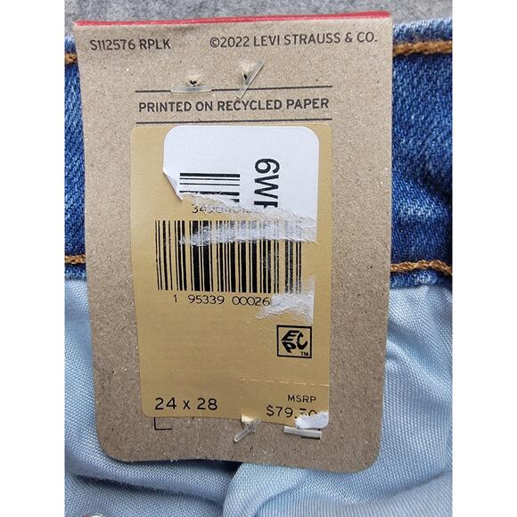 Levi's Wedgie Straight Jeans Womens W24 L28 Blue High Rise Button Fly - Picture 8 of 16